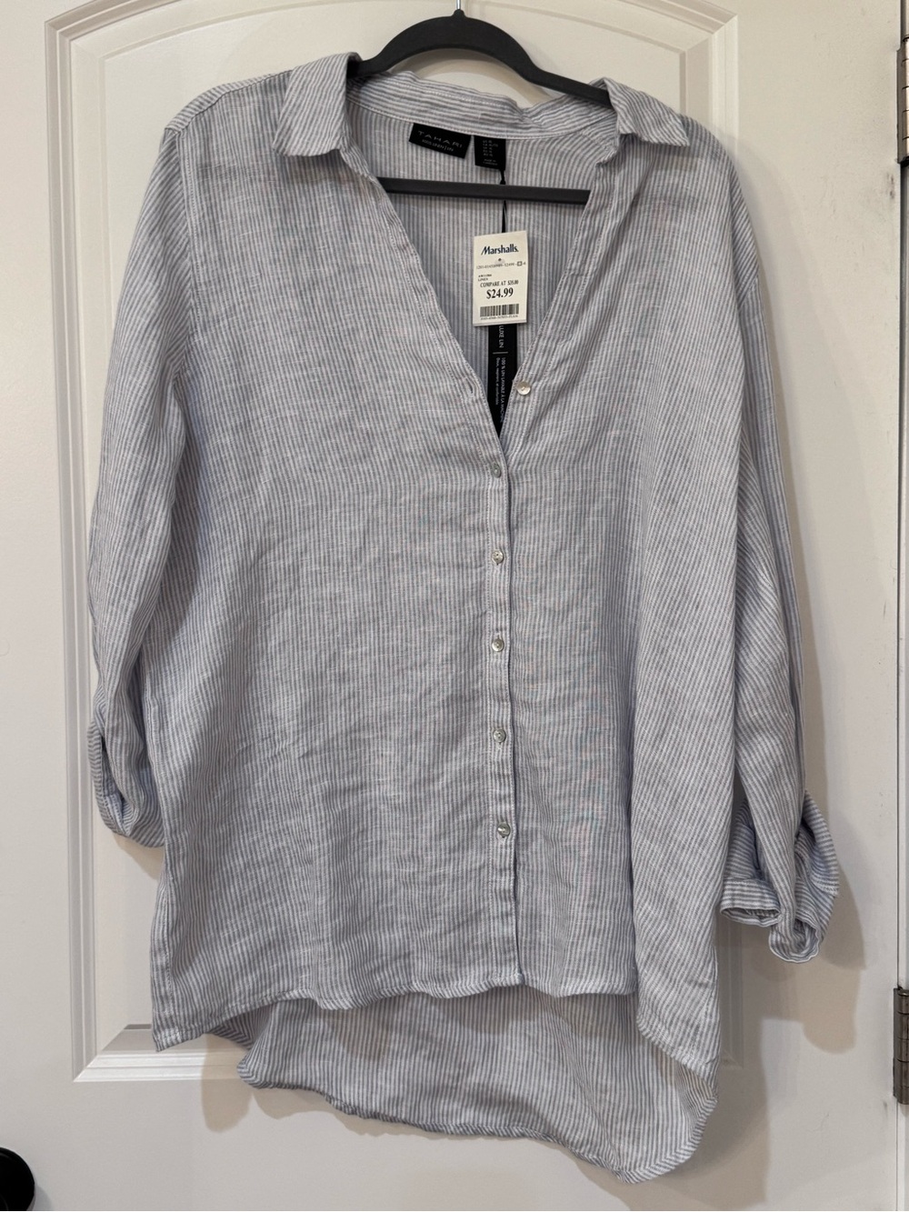 Tahari Blue and White Striped Button-Down Shirt